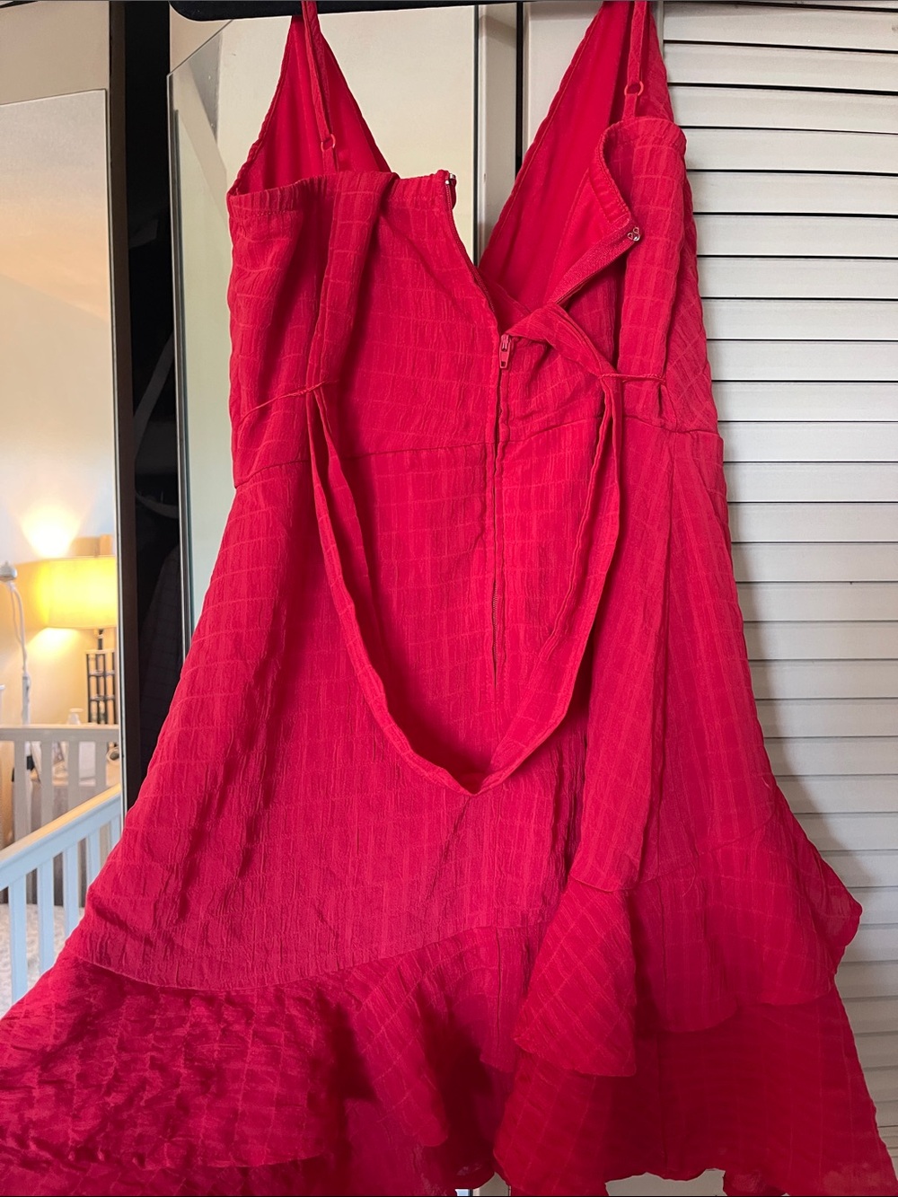 Red Ruffle Wrap-Front Mini Dress - Picture 2 of 3